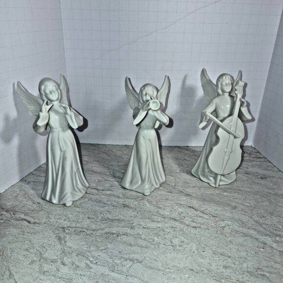 3 White Tengra Angel's 6ins Tall Porcelain Girl's Figurine, - Picture 1 of 16